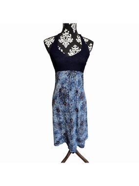 Byer Too! 90s Y2K Size 11 Halter Dress Blue Floral Sleeveless Boho Babydoll